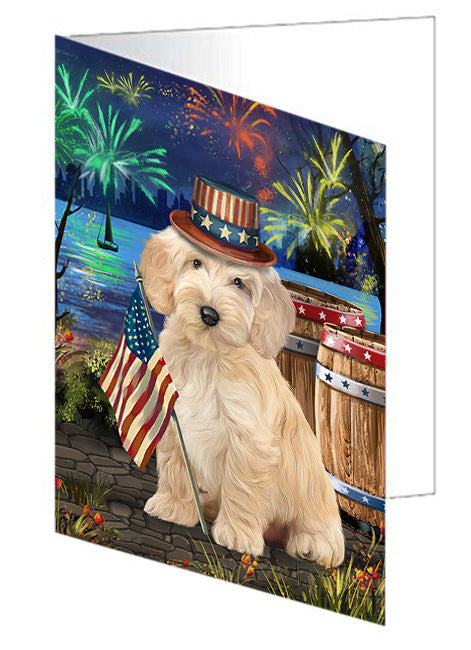 4th of July Independence Day Fireworks Cockapoo Dog at the Lake Handmade Artwork Assorted Pets Greeting Cards and Note Cards with Envelopes for All Occasions and Holiday Seasons GCD57425