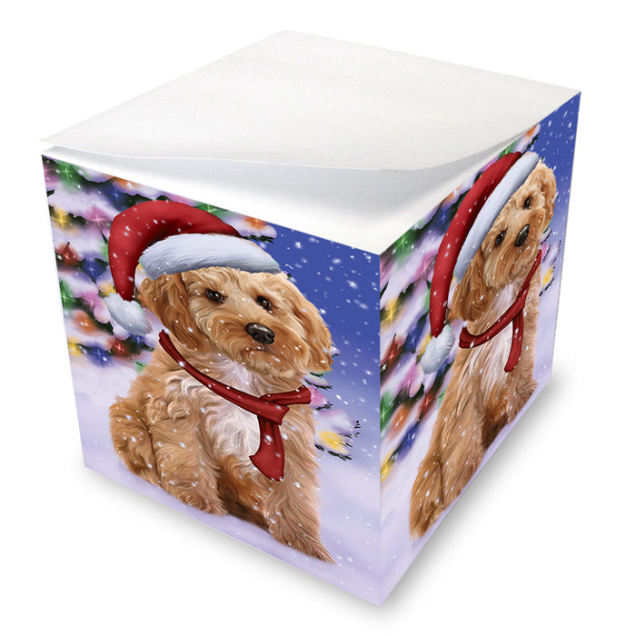 Winterland Wonderland Cockapoo Dog In Christmas Holiday Scenic Background Note Cube NOC55392