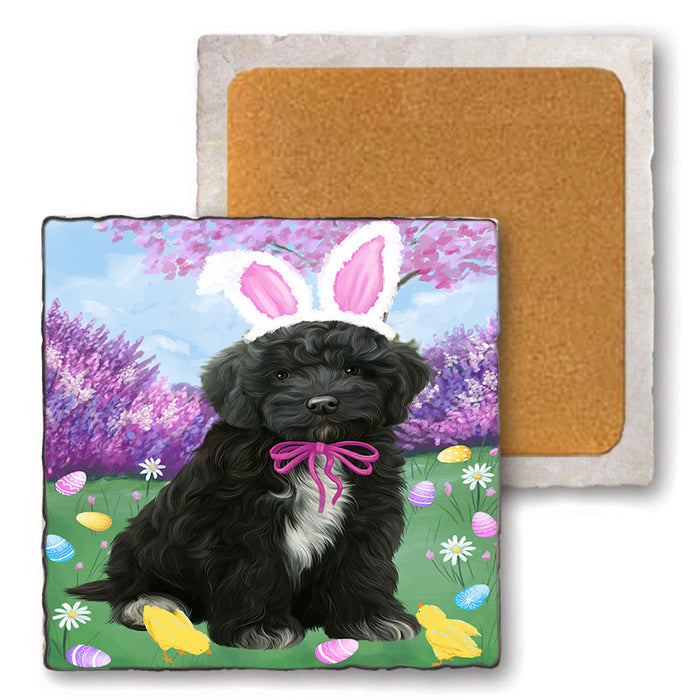 Easter Holiday Cockapoo Dog Set of 4 Natural Stone Marble Tile Coasters MCST51891