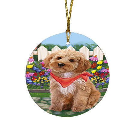 Spring Floral Cockapoo Dog Round Flat Christmas Ornament RFPOR52237