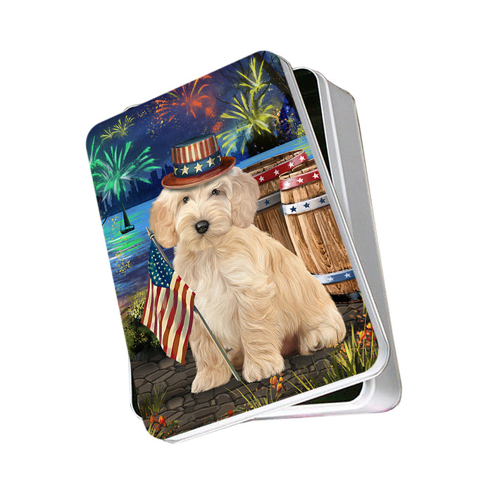 4th of July Independence Day Fireworks Cockapoo Dog at the Lake Photo Storage Tin PITN51132