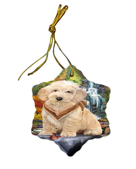 Scenic Waterfall Cockapoo Dog Star Porcelain Ornament SPOR51855