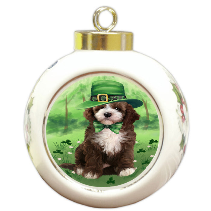 St. Patricks Day Irish Portrait Cockapoo Dog Round Ball Christmas Ornament RBPOR58123