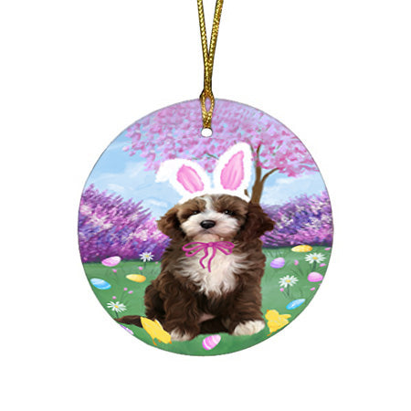Easter Holiday Cockapoo Dog Round Flat Christmas Ornament RFPOR57293