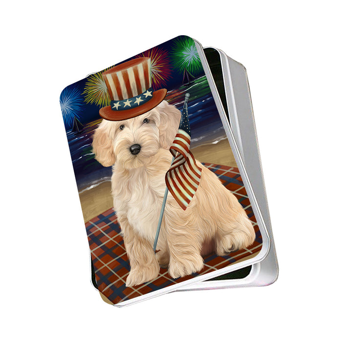 4th of July Independence Day Firework Cockapoo Dog Photo Storage Tin PITN52422