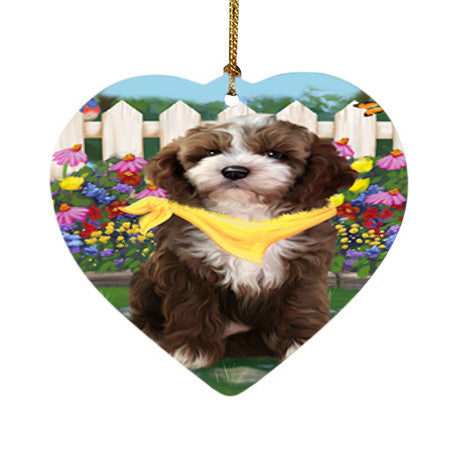 Spring Floral Cockapoo Dog Heart Christmas Ornament HPOR52247