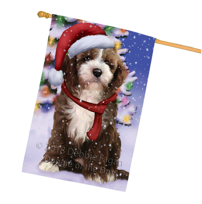 Winterland Wonderland Cockapoo Dog In Christmas Holiday Scenic Background House Flag FLG53945