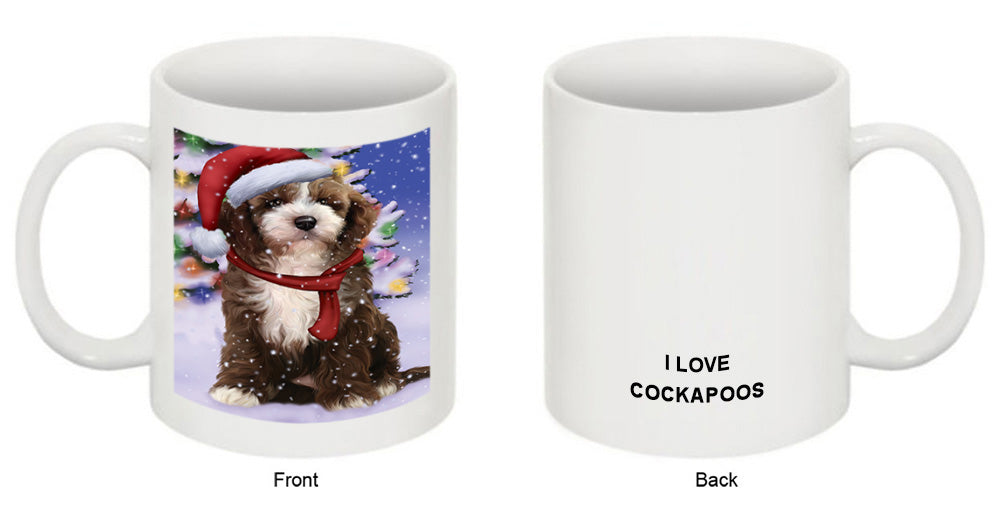 Winterland Wonderland Cockapoo Dog In Christmas Holiday Scenic Background Coffee Mug MUG49145