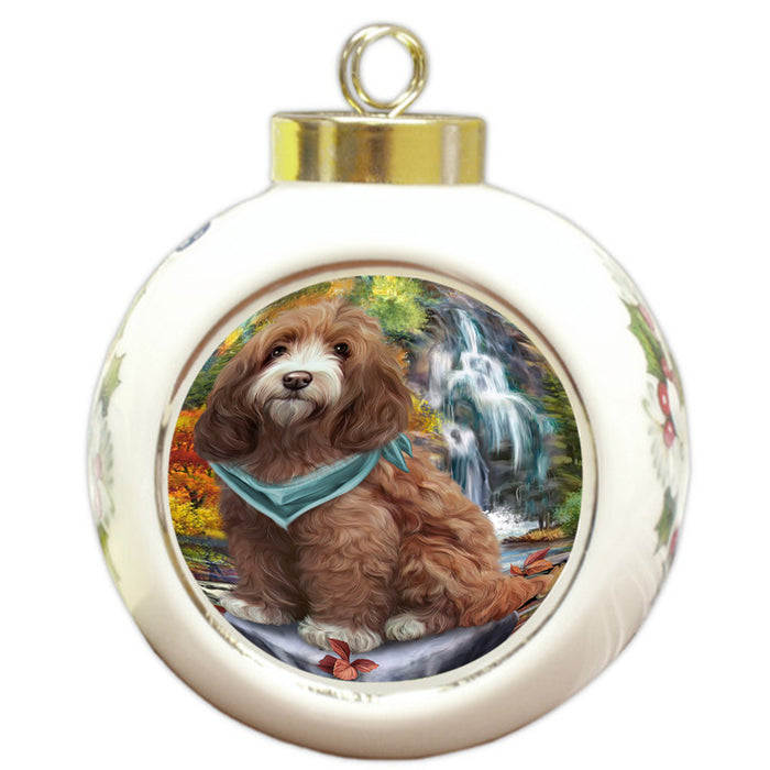 Scenic Waterfall Cockapoo Dog Round Ball Christmas Ornament RBPOR51865