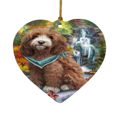 Scenic Waterfall Cockapoo Dog Heart Christmas Ornament HPOR51865