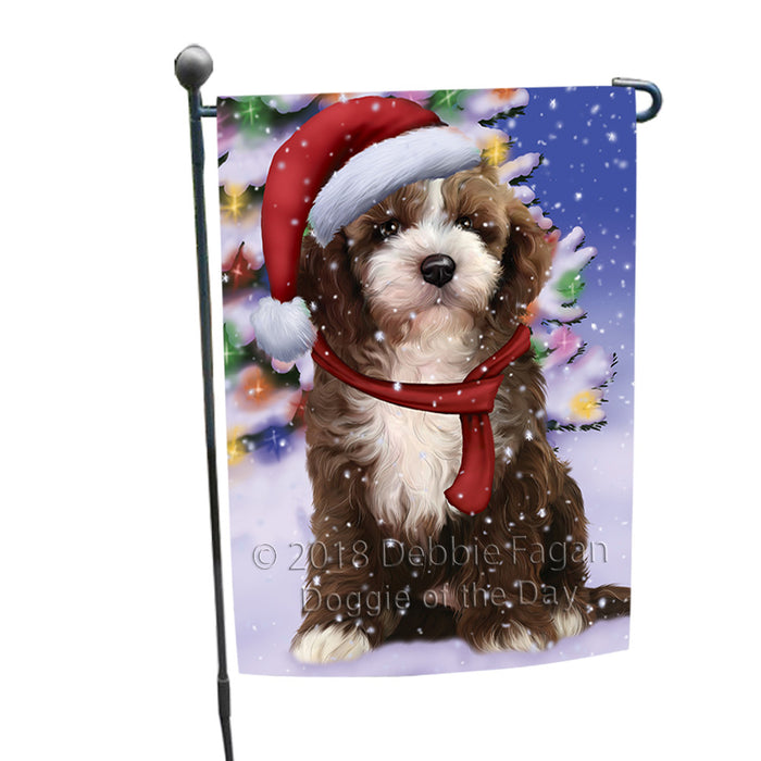 Winterland Wonderland Cockapoo Dog In Christmas Holiday Scenic Background Garden Flag GFLG53809