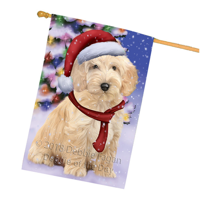 Winterland Wonderland Cockapoo Dog In Christmas Holiday Scenic Background House Flag FLG53946