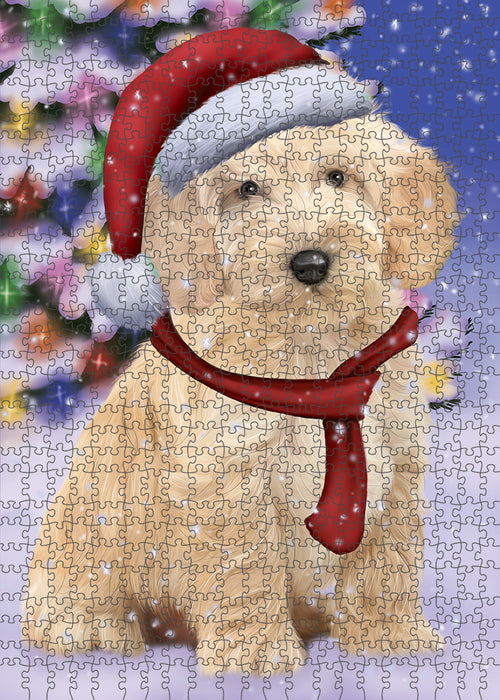 Winterland Wonderland Cockapoo Dog In Christmas Holiday Scenic Background Puzzle with Photo Tin PUZL82148