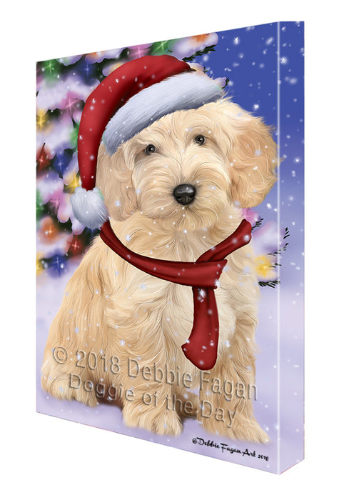 Winterland Wonderland Cockapoo Dog In Christmas Holiday Scenic Background Canvas Print Wall Art Décor CVS101582