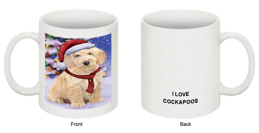 Winterland Wonderland Cockapoo Dog In Christmas Holiday Scenic Background Coffee Mug MUG49146