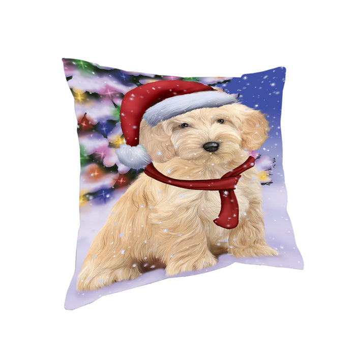 Winterland Wonderland Cockapoo Dog In Christmas Holiday Scenic Background Pillow PIL71616