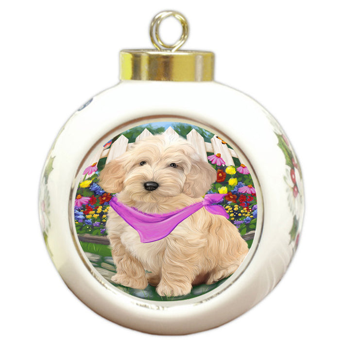 Spring Floral Cockapoo Dog Round Ball Christmas Ornament RBPOR52249
