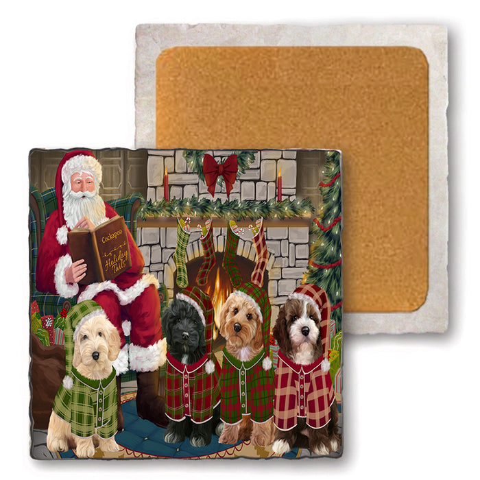 Christmas Cozy Holiday Tails Cockapoos Dog Set of 4 Natural Stone Marble Tile Coasters MCST50118