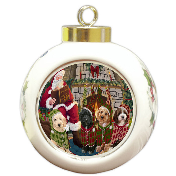 Christmas Cozy Holiday Tails Cockapoos Dog Round Ball Christmas Ornament RBPOR55474