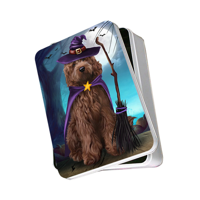 Happy Halloween Trick or Treat Cockapoo Dog Witch Photo Storage Tin PITN52561