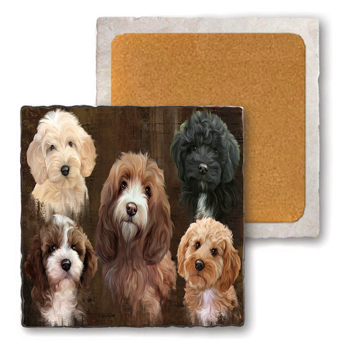 Rustic 5 Cockapoo Dog Set of 4 Natural Stone Marble Tile Coasters MCST49132