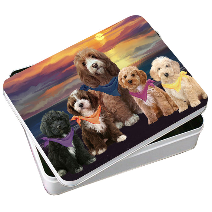 Family Sunset Portrait Cockapoos Dog Photo Storage Tin PITN52483