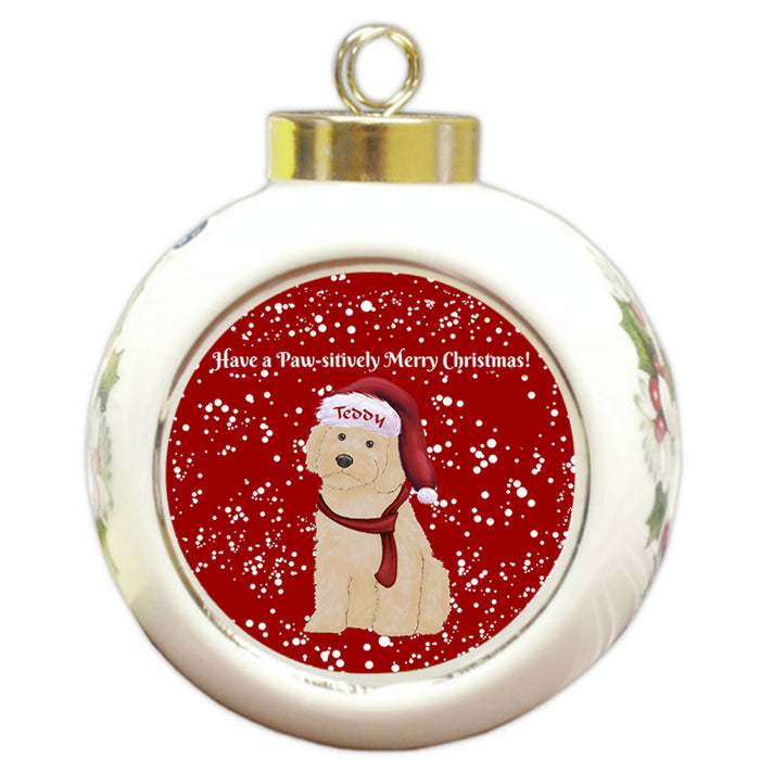 Custom Personalized Pawsitively Cockapoo Dog Merry Christmas Round Ball Ornament