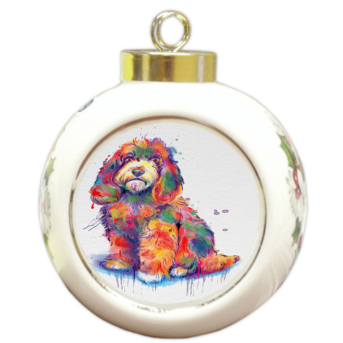 Watercolor Cockapoo Dog Round Ball Christmas Ornament RBPOR58209