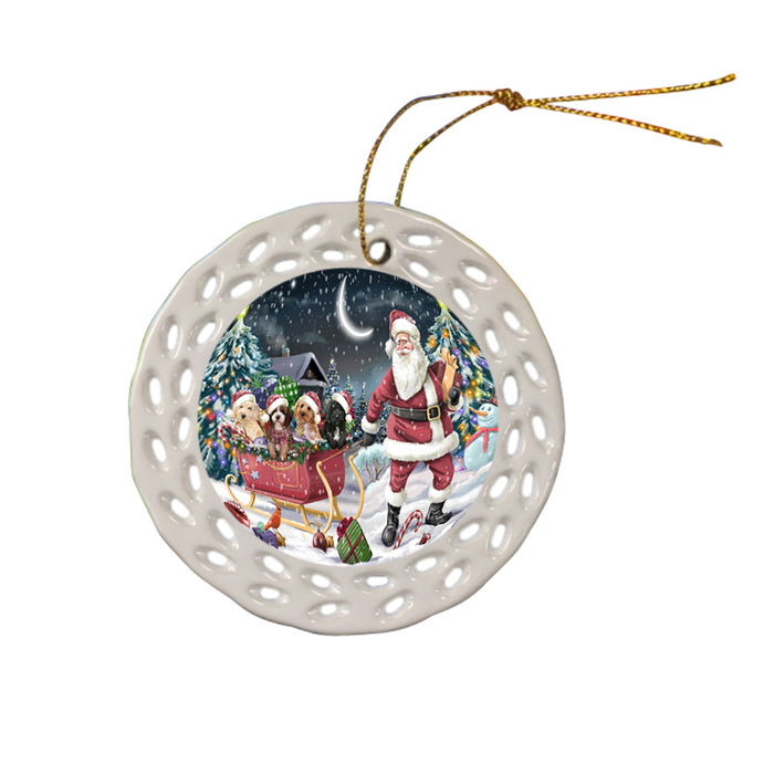 Santa Sled Dogs Christmas Happy Holidays Cockapoos Dog Ceramic Doily Ornament DPOR51717