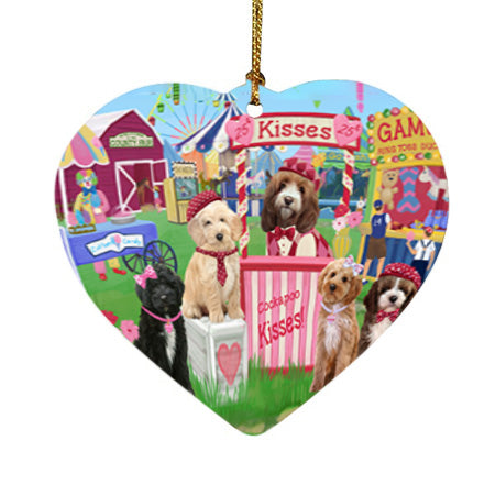 Carnival Kissing Booth Cockapoos Dog Heart Christmas Ornament HPOR56185