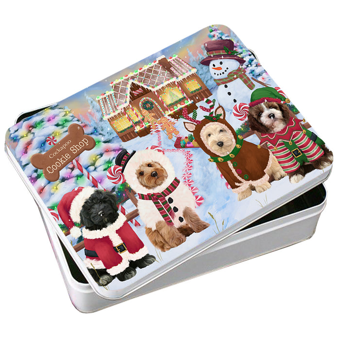 Holiday Gingerbread Cookie Shop Cockapoos Dog Photo Storage Tin PITN56337