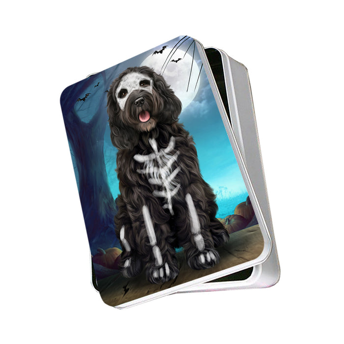 Happy Halloween Trick or Treat Cockapoo Dog Skeleton Photo Storage Tin PITN52542
