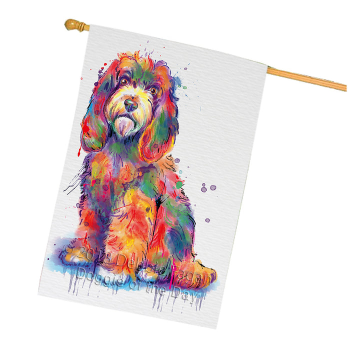 Watercolor Cockapoo Dog House Flag FLG65106