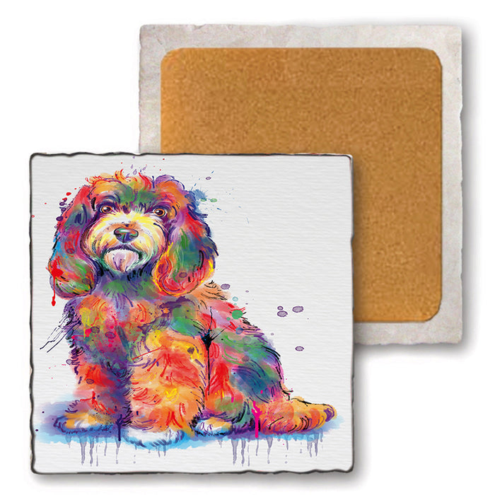 Watercolor Cockapoo Dog Set of 4 Natural Stone Marble Tile Coasters MCST52082