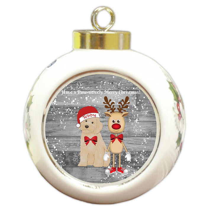 Custom Personalized Cockapoo Dog Reindeer and Pooch Christmas Round Ball Ornament