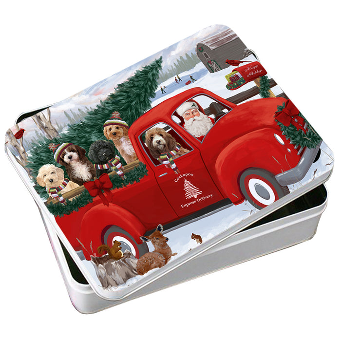 Christmas Santa Express Delivery Cockapoos Dog Family Photo Storage Tin PITN54972