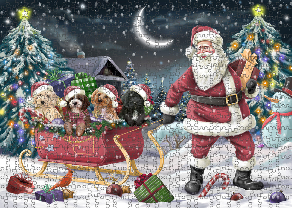 Santa Sled Dogs Christmas Happy Holidays Cockapoos Dog Puzzle with Photo Tin PUZL59238
