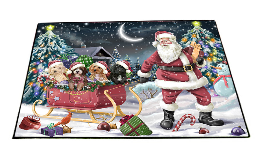 Santa Sled Dogs Christmas Happy Holidays Cockapoos Dog Floormat FLMS51282