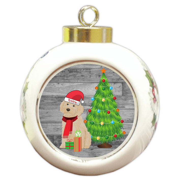 Custom Personalized Cockapoo Dog With Tree and Presents Christmas Round Ball Ornament