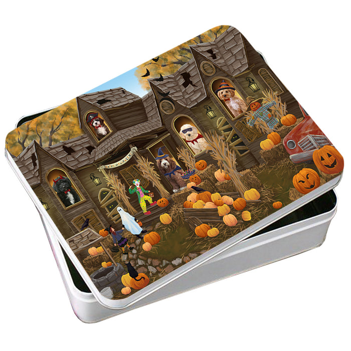 Haunted House Halloween Trick or Treat Cockapoos Dog Photo Storage Tin PITN52860