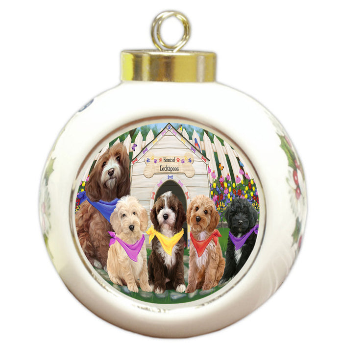 Spring Dog House Cockapoos Dog Round Ball Christmas Ornament RBPOR52204