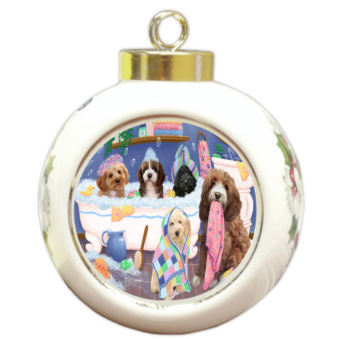 Rub A Dub Dogs In A Tub Cockapoos Dog Round Ball Christmas Ornament RBPOR57138