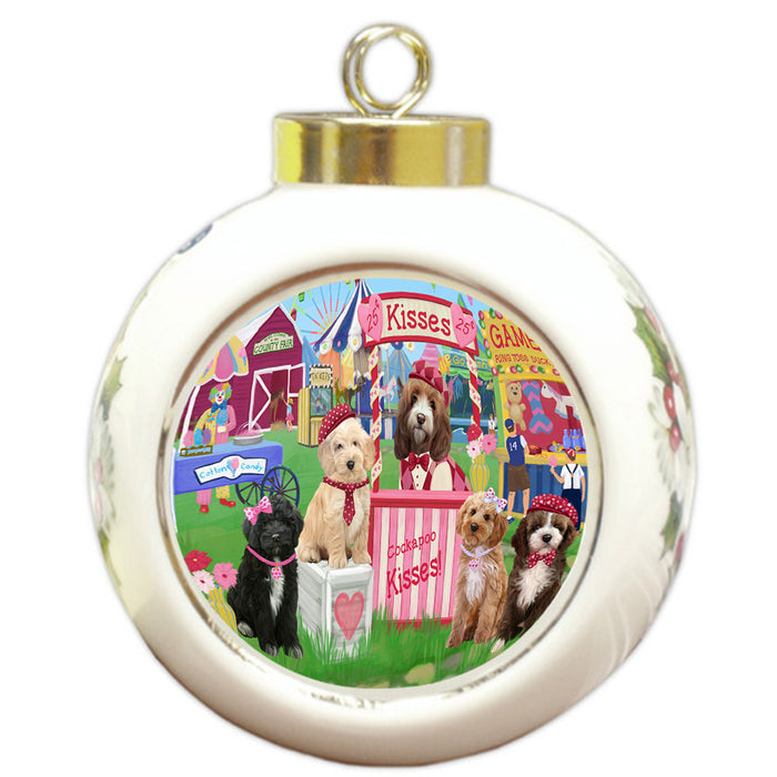 Carnival Kissing Booth Cockapoos Dog Round Ball Christmas Ornament RBPOR56185