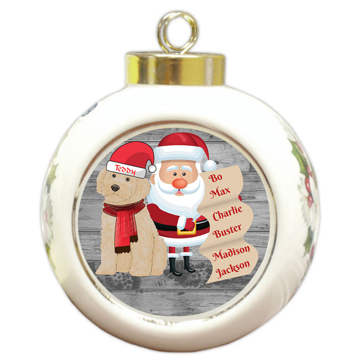 Custom Personalized Santa with Cockapoo Dog Christmas Round Ball Ornament