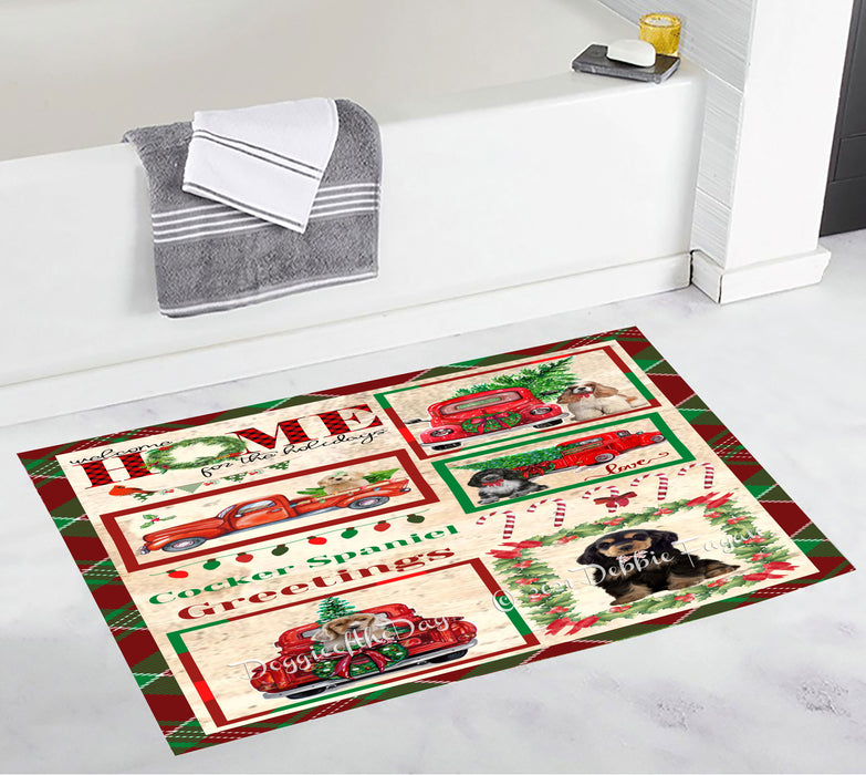 Welcome Home for Christmas Holidays Cockapoo Dogs Bathroom Rugs with Non Slip Soft Bath Mat for Tub BRUG54334