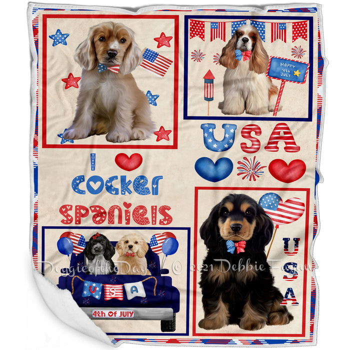 4th of July Independence Day I Love USA Cocker Spaniel Dogs Blanket BLNKT143495