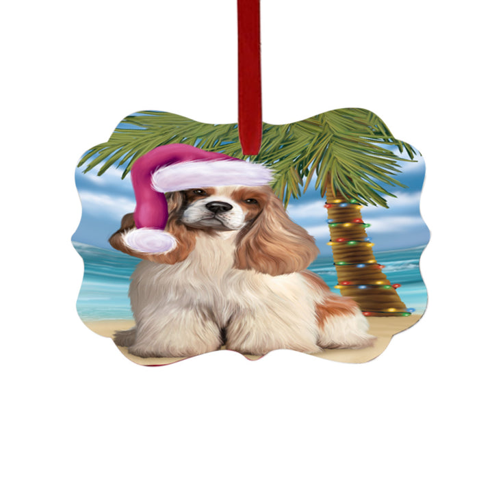 Summertime Happy Holidays Christmas Cocker Spaniel Dog on Tropical Island Beach Double-Sided Photo Benelux Christmas Ornament LOR49364