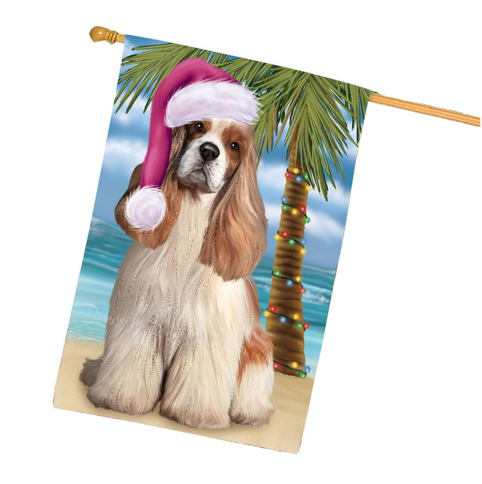 Christmas Summertime Beach Cocker Spaniel Dog House Flag Outdoor Decorative Double Sided Pet Portrait Weather Resistant Premium Quality Animal Printed Home Decorative Flags 100% Polyester FLG68717