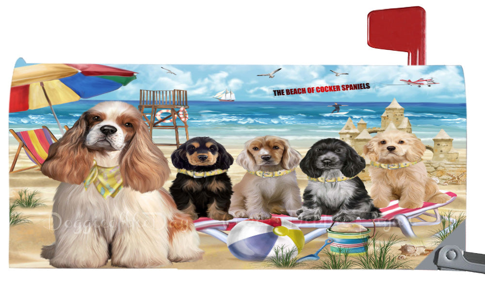 Pet Friendly Beach Cocker Spaniel Dogs Magnetic Mailbox Cover Both Sides Pet Theme Printed Decorative Letter Box Wrap Case Postbox Thick Magnetic Vinyl Material