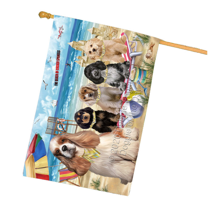 Pet Friendly Beach Cocker Spaniel Dogs House Flag Outdoor Decorative Double Sided Pet Portrait Weather Resistant Premium Quality Animal Printed Home Decorative Flags 100% Polyester
